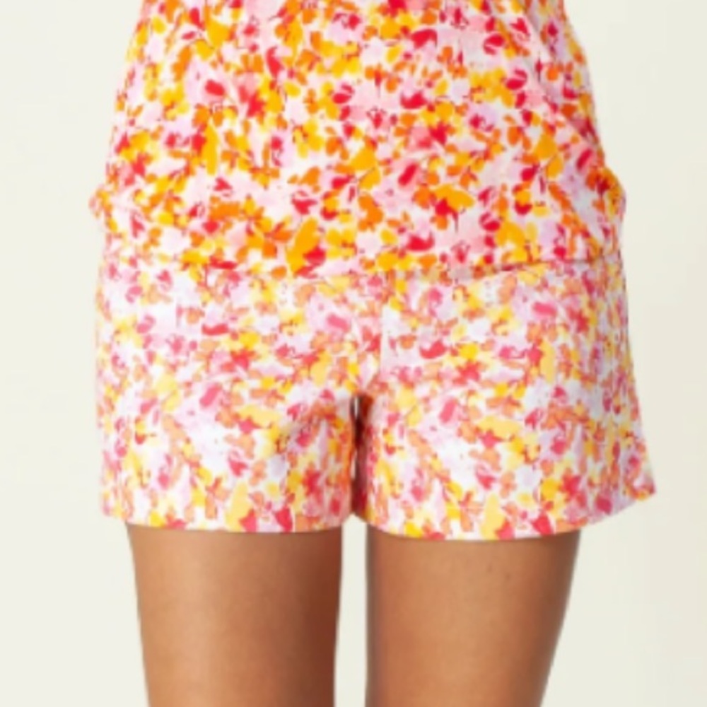 Hale Bob Gabriella Shorts Pink Floral Cotton Spandex Side Zipper